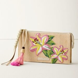 Tommy Bahama Embroidered Cotton&Leather Clutch with Tassel
